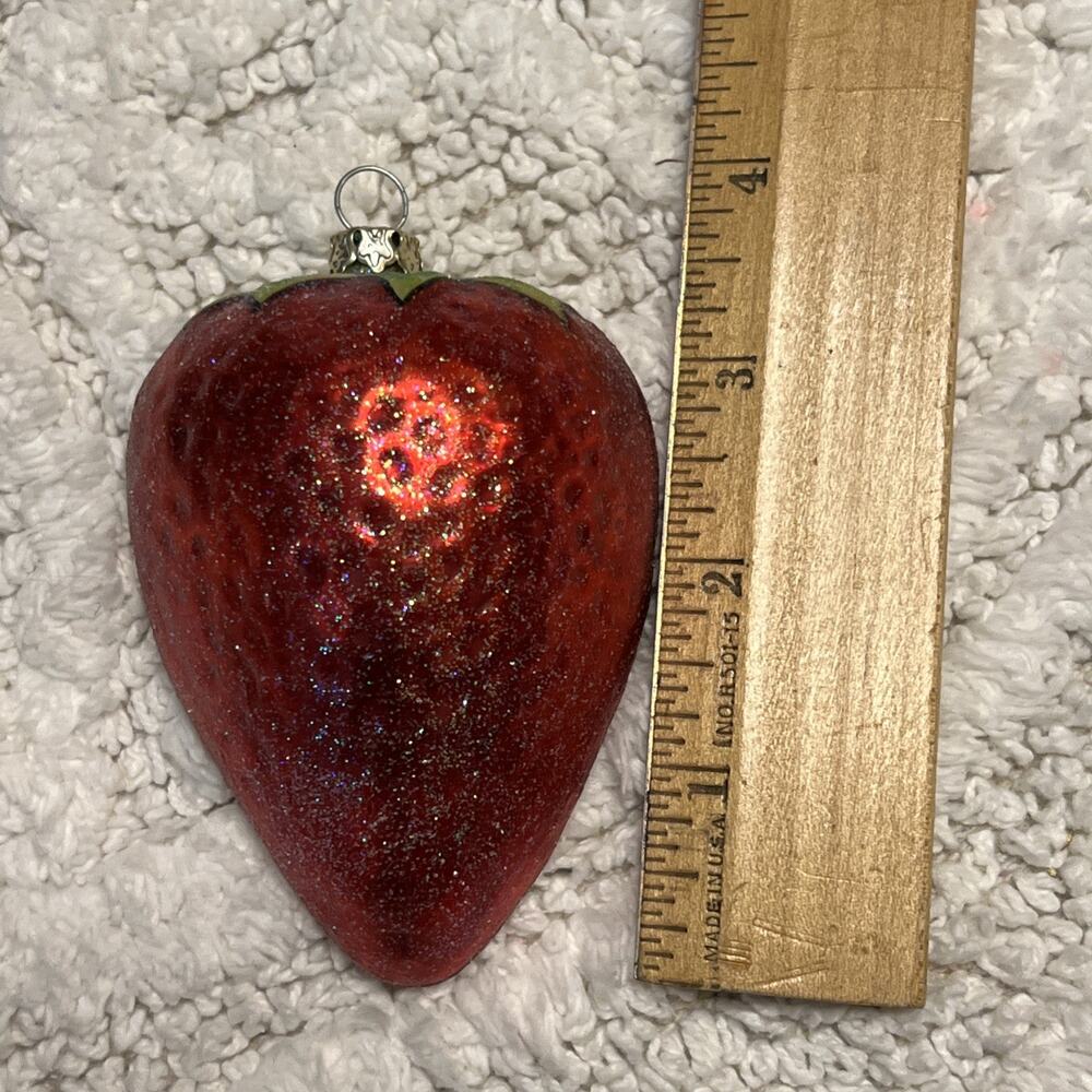 Vintage Set of 2 Lemon & Strawberry Glass Glitter Half Fruit Ornaments - Picture 12 of 13